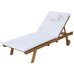 Wooden Sun Lounger Wheel Patio White
