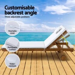 Wooden Sun Lounger Wheel Patio White -Home Luxe Store wooden sun lounger wheel patio white bedzy australia abn 18 642 972 209 821764
