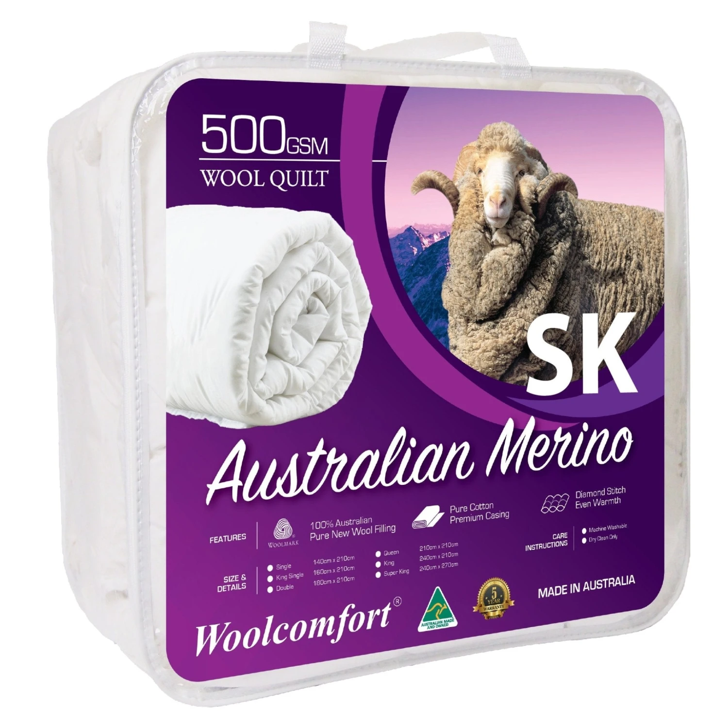 Australian Made Merino Wool Quilt 500GSM 270x240cm Super King Size 1 Australian Made Merino Wool Quilt 500GSM 270x240cm Super King Size